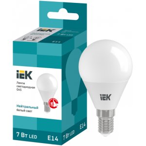 Лампа светодиодная IEK шар G45 Е14 7W 4000К 4К 78*45 матов. ECO LLE-G45-7-230-40-E14