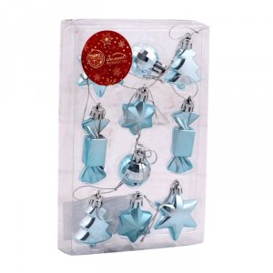 Набор украшений 10шт "Сюрприз" (4 звезды, 2 конфеты, 2 ёлки, 2 шара-4 см) голубой