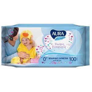 Салфетки влажные AURA Ultra comfort Детские с алоэ и вит.Е 100шт (уп.12)