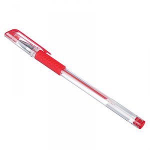 Ручка гелевая красная 14,9см, с резин.держат,нак.0,5