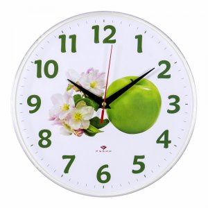 Часы настенные "Зеленое яблоко" круг d=25см, основание белое