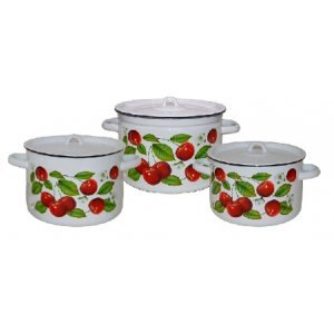 Набор эмалированной посуды Вишня ягоды,  белосн. (2,9л, 4,5л, 7л)