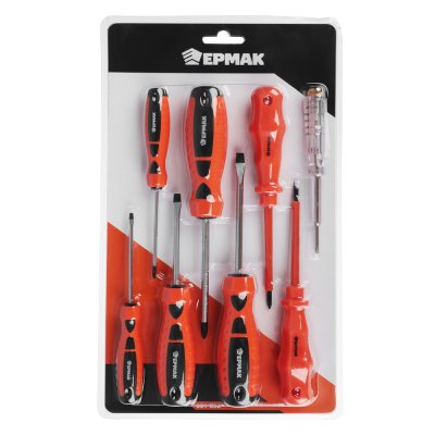 Набор 8 отверток ЕРМАК (PH1*100, SL4x100, PH2x100, SL6x100, SL3x75, SL5x75, PH0*75+тестер напряж)