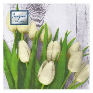Салфетки бумажные 24*24см 40шт Белые тюльпаны 1сл (уп.32)
