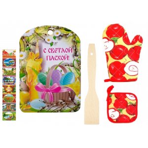 Набор пасхальный 5в1 (доска, лопатка, термонаклейки, прихватка, рукавица) микс