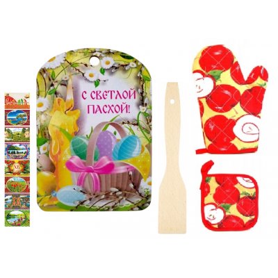 Набор пасхальный 5в1 (доска, лопатка, термонаклейки, прихватка, рукавица) микс