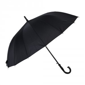 Зонт-трость, универсальный, 16 спиц, d115см, металл, полиэстер, эпонж, черный