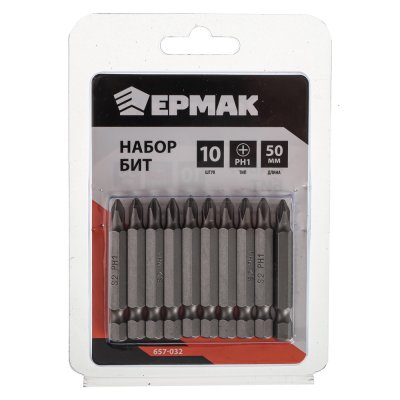 Набор бит для шуруповерта PH1 длина 50мм 10шт ЕРМАК