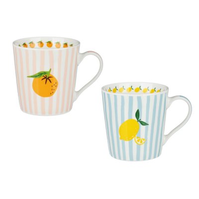 Кружка 330мл Фрукты в полоску, фрф, 2 дизайна