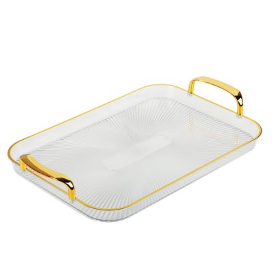 Поднос прямоугольный с ручками с золотой каемкой 42,5*27*3см РЕТ