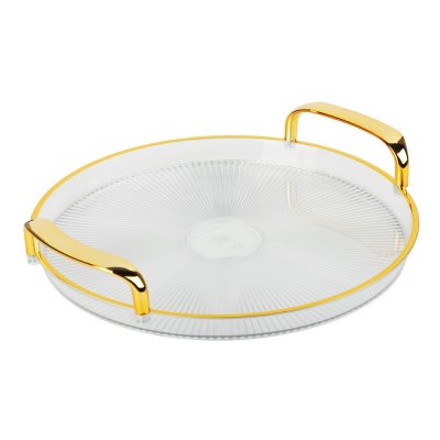 Поднос круглый с ручками с золотой каемкой 30*28*3см РЕТ