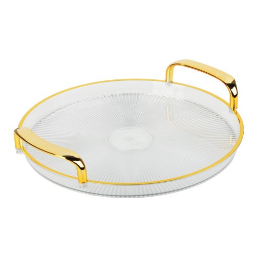 Поднос круглый с ручками с золотой каемкой 30*28*3см РЕТ