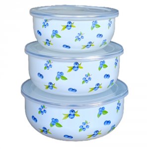 Набор эмалированных салатников с крышками Голубика 6пр. (14/16/18см, 0,7/1,1/1,4л)