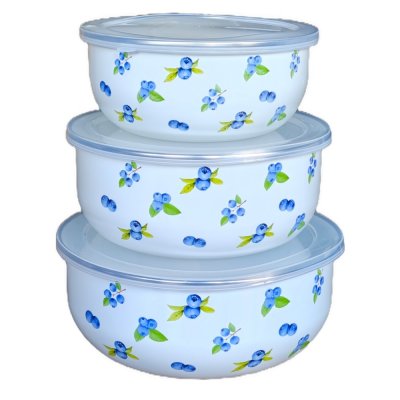 Набор эмалированных салатников с крышками Голубика 6пр. (14/16/18см, 0,7/1,1/1,4л)