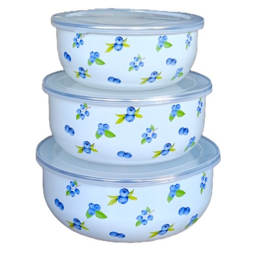 Набор эмалированных салатников с крышками Голубика 6пр. (14/16/18см, 0,7/1,1/1,4л)
