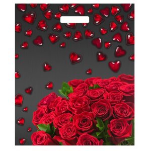 Пакет п/э с выруб. ручкой 45х38см, 60мкм Мармеладные сердечки