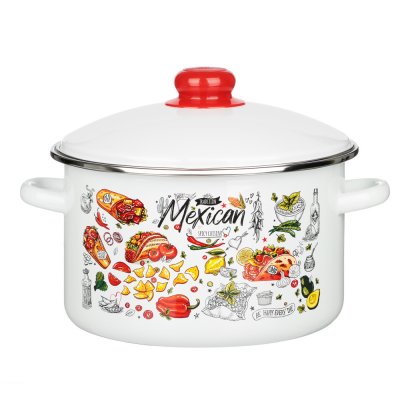 Кастрюля эмалированная 4л Мексика, цилиндрическая, белая