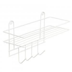 Полка для ванной прямая, 4 крючка, 33*12,5*21см, металл, цвет белый