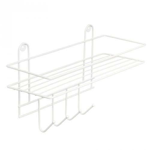 Полка для ванной прямая, 4 крючка, 33*12,5*21см, металл, цвет белый