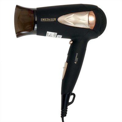 Фен  DELTA LUX  DL-0935 черный с золотым 1600Вт, склад.ручка