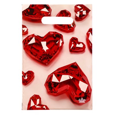 Пакет п/э с выруб. ручкой 20х30см, 30мкм Алые сердца (выписывать по 10)