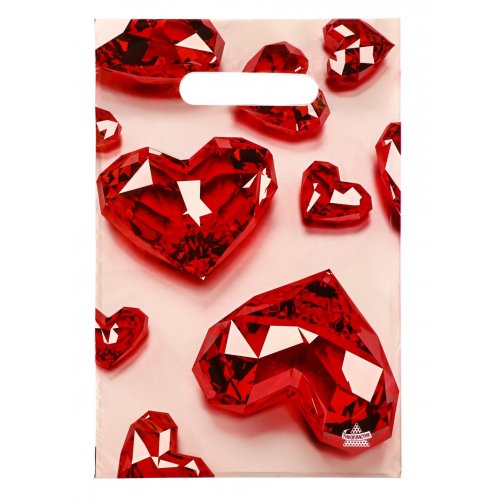 Пакет п/э с выруб. ручкой 20х30см, 30мкм Алые сердца (выписывать по 10)