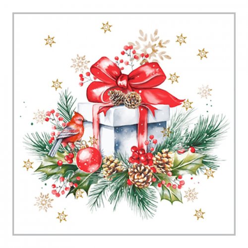 Салфетки бумажные 24*24см 25шт Подарок на новый год 3сл (уп.15)