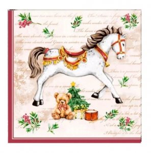 Салфетки бумажные 24*24см 25шт Новогодняя лошадка 3сл (уп.15)