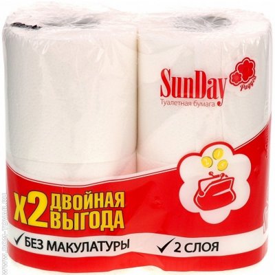 Туалетная бумага SunDay белая 2-сл.4рул. (24)