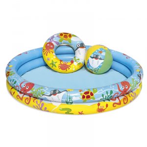Бассейн надувной детский 122*20см + набор (круг для плавания, мяч), арт. 51124