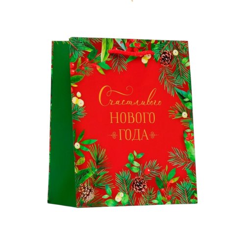 Пакет НГ бумажный подарочный 18*22,3*10см Счастливого Нового года