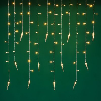 Электрогирлянда бахрома с сосульками 2,5*0,3*0,5*0,7м , 80LED, шампань, пост свеч, ПВХ прозр., 220В