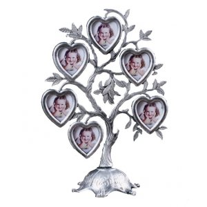 Фоторамка пластик на 6 фото 4,5*3см Дерево с сердцами" темное серебро