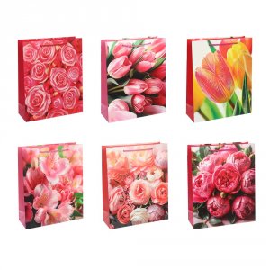Пакет бумажный подарочный 26x32x10см, Цветы, арт 1