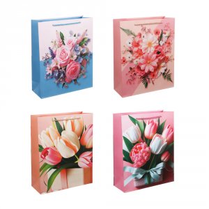Пакет бумажный подарочный 26x32x10см, Цветы, арт 3