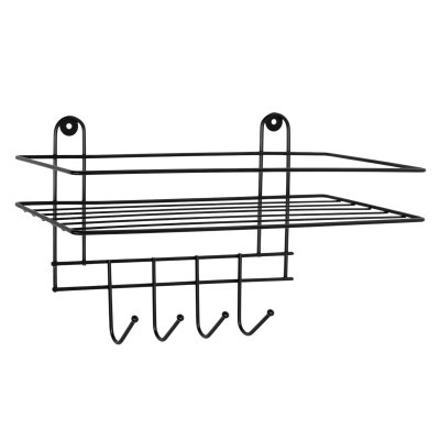 Полка для ванной прямая, 4 крючка, 33*12,5*21см, металл, цвет черный