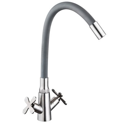 Смеситель д/к СоюзКран SS01-С242, силиконовый излив, кер. кран-буксы 1/2, серый, нерж.сталь