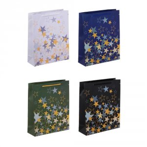 Пакет подарочный бумажный 26*32*9см Звезды