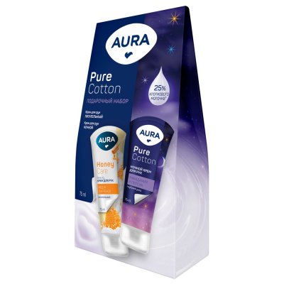 Подар.набор жен. AURA Pure Cotton (крем для рук Питательный 75мл + крем для рук Ночной 75мл)
