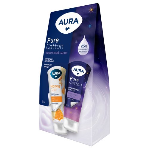 Подар.набор жен. AURA Pure Cotton (крем для рук Питательный 75мл + крем для рук Ночной 75мл)