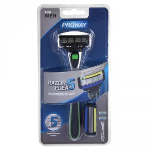 Станок для бритья мужской PROWAY (5 лезвий) + 2 сменных кассеты, пластик