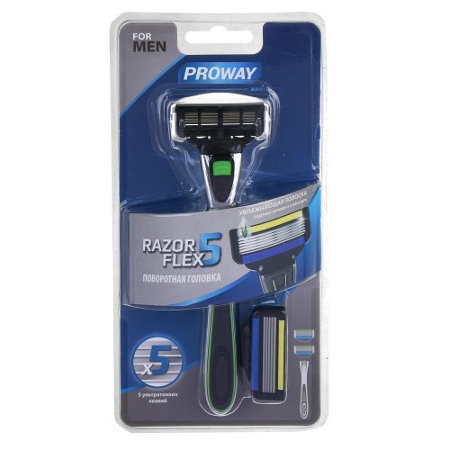 Станок для бритья мужской PROWAY (5 лезвий) + 2 сменных кассеты, пластик