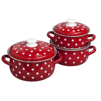 Набор эмалированной посуды Моника-3-1-кр, красный сфер. (кастр. 1,5л, 2л, 3л)