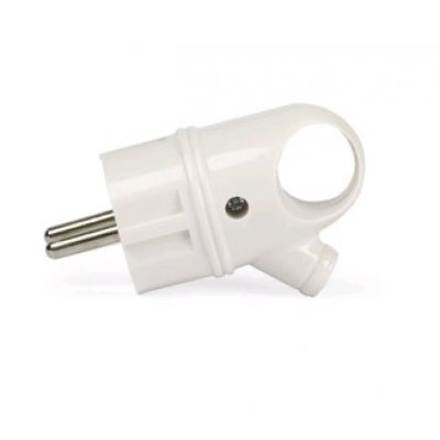 Вилка SmartBuy 16А 250В (АБС-пластик, угловая с ушком, белая, земля) (уп.20)