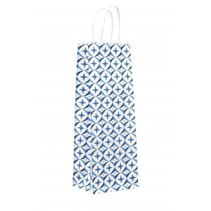 Пакет под бутылку 13*36*10см Геометрия, белый крафт