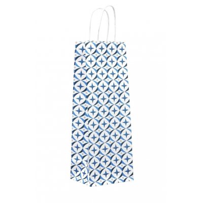 Пакет под бутылку 13*36*10см Геометрия, белый крафт