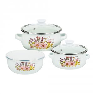 Набор мини-кастрюли 2шт. + салатник 1шт Ботаника, с крышками, 6пр (14/16+14см, 0,7/1,1+0,7л)