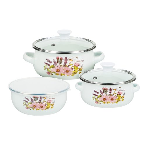Набор мини-кастрюли 2шт. + салатник 1шт Ботаника, с крышками, 6пр (14/16+14см, 0,7/1,1+0,7л)