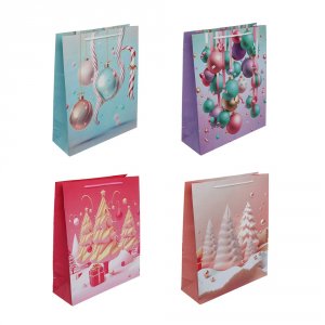 Пакет НГ бумажный подарочный 26*32*9см, 4 дизайна