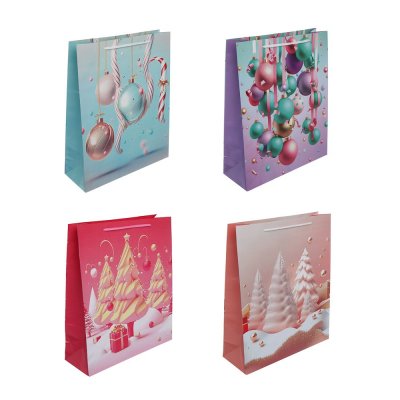 Пакет НГ бумажный подарочный 26*32*9см, 4 дизайна